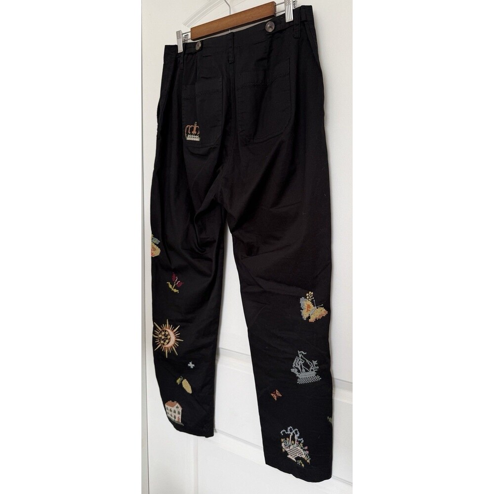 Johnny Was Workshop Womens Pants Size 12 Black Embroidered Boho Straight Leg - Picture 5 of 14